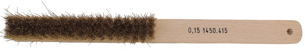 KD89 Brass Hand Brush with Wooden Handle, 4 Rows, for Cleaning and Processing Small Parts in Jewellery, Watchmaking (Diameter 0.15 mm)