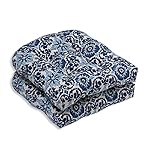 Pillow Perfect Outdoor/Indoor Woodblock Prism Wicker Seat Cushion (Set of 2), Blue