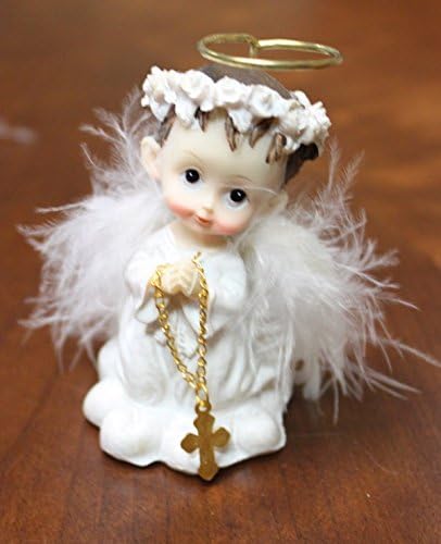 First Communion Collection White Angel Favors with Feathered Wings Holding a Cross - Set of 10 Angels