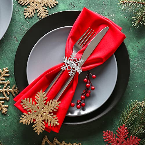 Snowflake Napkin Rings Set of 4 Winter Christmas Holidays Thanksgiving Wedding Dinners Parties Everyday Use Silver (Silver Rhinestone, 4)