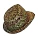 Boho Festival Straw Fedora Sun Hat in Olive, Brown and Rust Earth Tones, One Size
