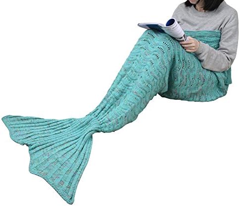 Bestdon Knit Crochet Mermaid Tail Sleeping Blanket For Adults(78"x 37") C Blue