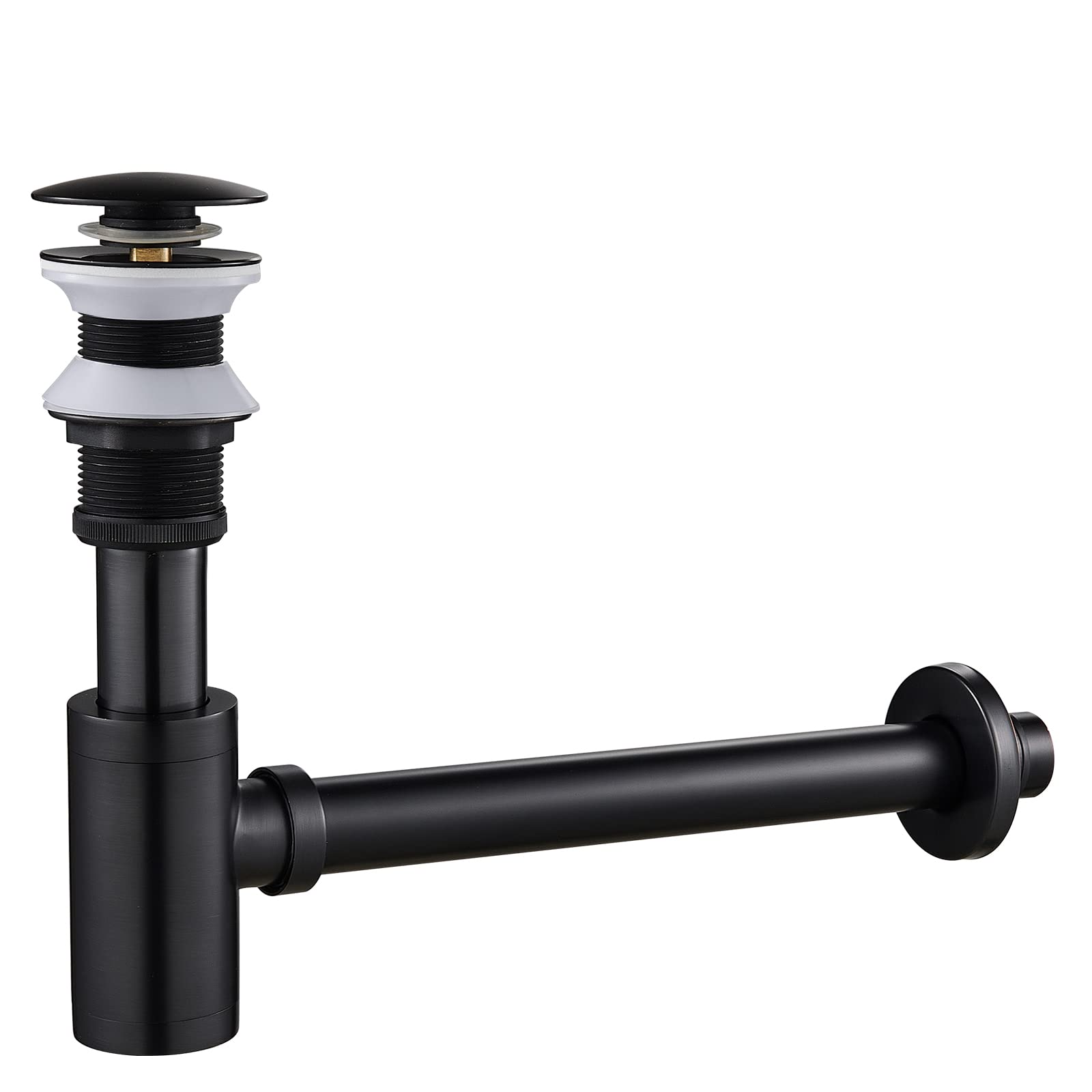 KINKIBOS Designer Siphon with Pop-Up Valve Drain Fitting for Sink, Siphon 1 1/4 Inch Brass Drain Fitting Drain for Bathroom, Odour Trap Including Seals, Black Retro