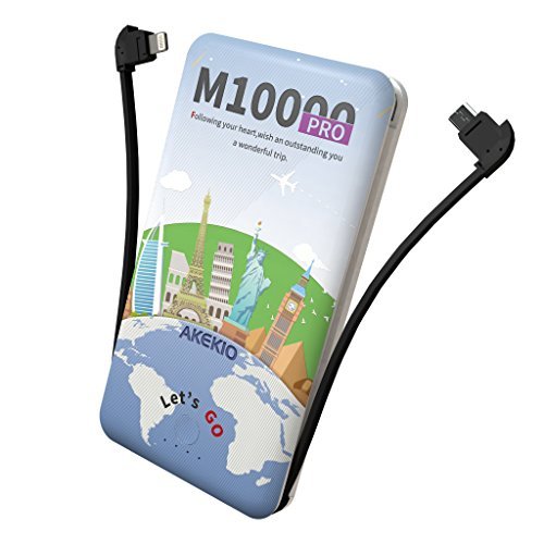 AKEKIO M10000 Power Bank,10000mAh Portable Charger with Dual Built-in Cable, Excellent Compatibility External Battery for iPhone Samsung Galaxy Android device