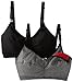 Leading Lady Women's Nursing Bra Wireless Cotton (2-Pack), Black/Gray Stripe, 36 C