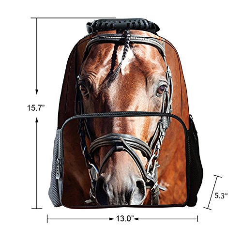 Ibeauti Unisex School Backpack, Large Capacity 3d Vivid Animal Face Print Polyester Backpack (Brown Horse)