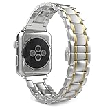 Leefrei Stainless Steel Watch Band with Butterfly Folding Clasp for Apple Watch Series 3 Series 2 and Series 1 38mm - Silver/Gold