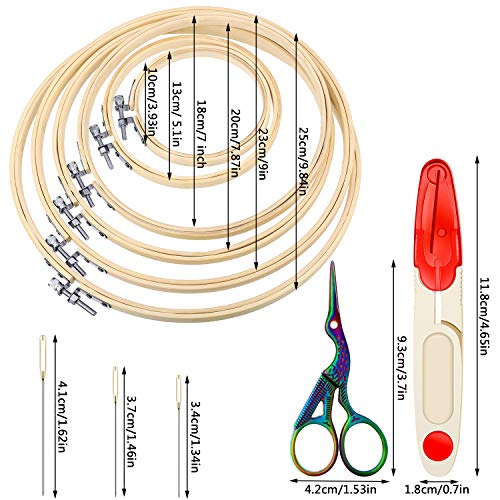 Cross Stitch Tool Embroidery Starter Kit Including 6 Pieces Bamboo Sewing Hoops, Retro Scissors, Thimbles, Cross Stitch Needle-Threading Tools and Embroidery Needles for Sewing Embroidery Supplies