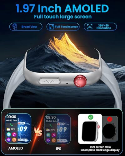 Smartwatch Men's Smart Watch with ECG+HRV: 50 cm AMOLED Smart Watch with Bluetooth Calls Blood Pressure BIM Temperature Bracelet Activity with 24H Sleep Heart Rate Monitor Compatible Android iOS