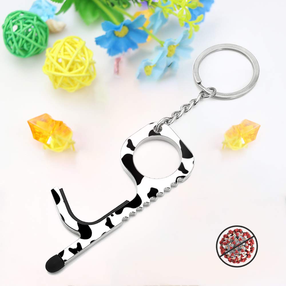 Cute gift No Touch Door Opener Hand Tools,Touchless Door Opener  Keychain,Cows-1pack