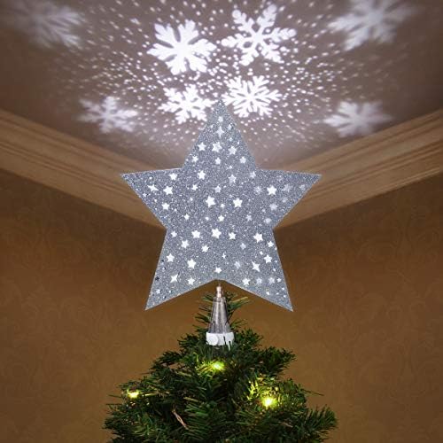Lighted Christmas Tree Topper Star YUNLIGHTS Christmas Tree Star with LED Rotating Snowflake