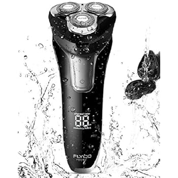 Electric Razor for Men, FLYCO Men's Rotary Shavers Wet & Dry Mens Razors with Pop-up Trimmer, Time Display, Quick Charge, Travel Lock, IPX7 Waterproof Electric Shaver for Men with Travel Case