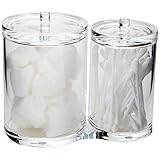 ARAD Cotton Ball and Swabs Holder Acrylic - Two Compartments with Separate Lids - Large Capacity for Bathroom Items