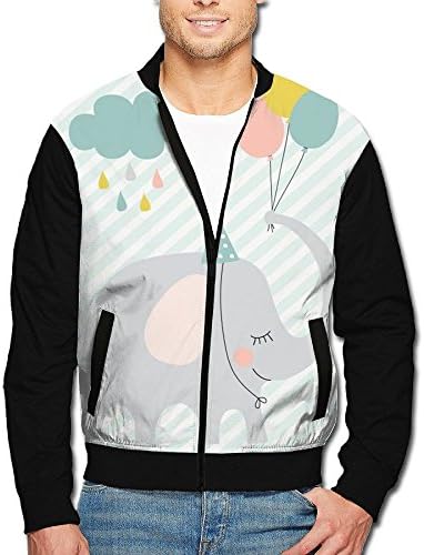 Roajgas Men's nurseries Elephant Polyester Stand Collar Front Zip Jacket