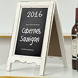 MyGift Small Wood A-Frame Double-Sided Chalkboard Sign, Whitewashed Table Top Rustic Message Board