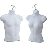 Only Hangers Pair of Male and Female Mannequin Forms - Half Body with Hook for Hanging - White