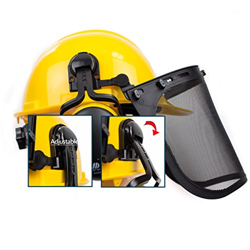 RK Safety Industrial Forestry Chainsaw Safety Helmet Combo Set | Hard Halmet Hat, Hearing Protection Ear Muffs, Mesh Face Shield Visor, Hold Breacket | ANSI and EN Certified (SHC101, Yellow) - Thumbnail 2