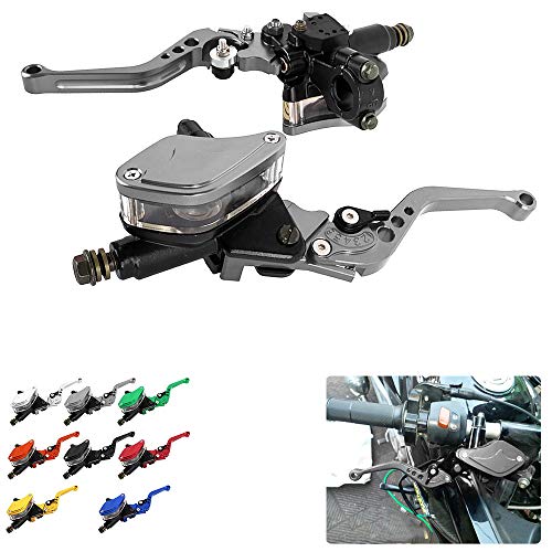 Aluminum 7/8" 22mm Motorcycle Dual Pump Hydraulic Handles Brake Clutch Levers Cylinder Master Reservoir Set For Ducati For Suzuki For Street Bike (Titanium)