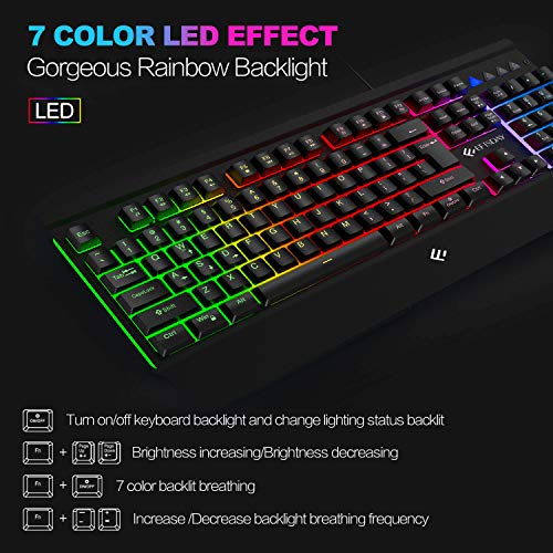NPET K510 Backlit Gaming Keyboard with Large Wrist Rest Metal Panel