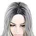 Silver Gray Ombre wigs Dark Roots Long Curly Synthetic Hair for Women Party Cosplay Accessories (Silver Gray)