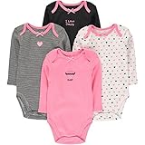 Wan-A-Beez Unisex Baby 4 Pack Long-Sleeve Bodysuits (6-9 Months, Black Print)