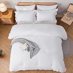 JANZAA Queen Comforter Set White Comforter 3PCS
