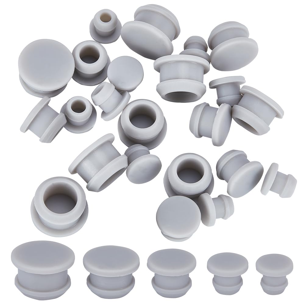 GORGECRAFT 30PCS 5 Sizes Silicone Stoppers for Salt and Pepper Shakers 6/7/9/11/13mm Salt Plug Stopper Replacement Bottle Caps Reusable Round End Cap Corks for Bottles Pipes, Silver