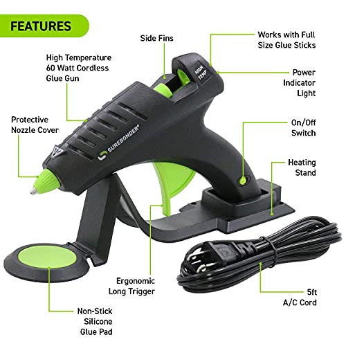 Surebonder Cordless Hot Glue Gun, High Temperature, Full Size, 60W, 50