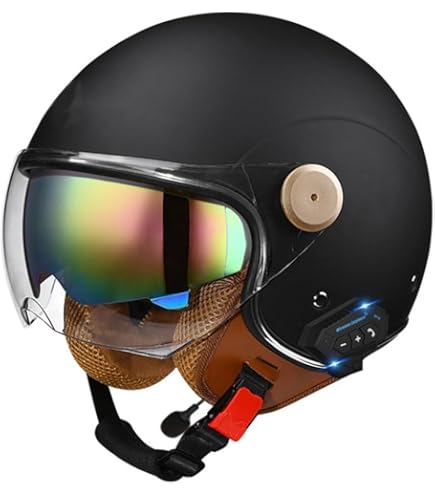 Motorcycle Bluetooth Helmet,Open Face 3/4 Half Motorbike Helmet,Retro Street Helmet with Built-in Dual Speaker,DOT Approved Adults Men Women Helmet for Cruiser Scooter Chopper Moped(A1,Small) : Sports & Outdoors