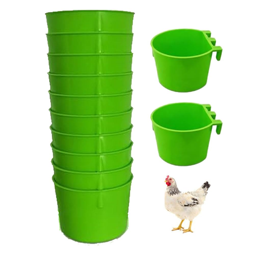 View 1 of 10Pcs Chicken Water Cups Cage Cup Bird Cage Feeder 8 oz Chicken Feeders Water Bowl Hanging for Cage Plastic Birds Feeders Hanging Food and Water Coop Cups for Treats Grit(Green)