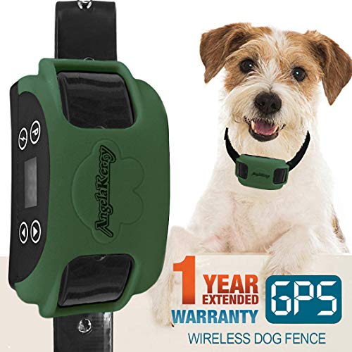 AngelaKerry Wireless Dog Fence System with GPS, Outdoor Pet Containment System Rechargeable Waterproof Collar 850YD Remote for 15lbs-120lbs Dogs (Olive Green, 1pc GPS Receiver by 1 Dog)
