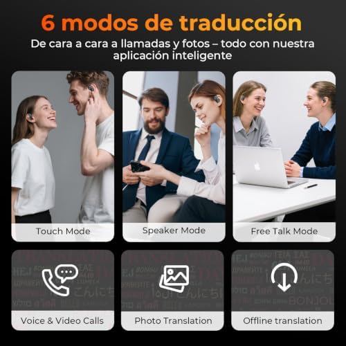 Auriculares de traducción de Idiomas AI, Auriculares traductores 3 en 1 Bluetooth 5.3 con 150 Idiomas, 98% de precisión, traducción en Tiempo Real 0.3s, Soporte sin conexión para Viajes