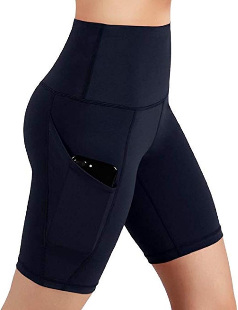 Calvinbi Kurze Sporthose Leggings mit Handytasche Damen Shorts Hohe