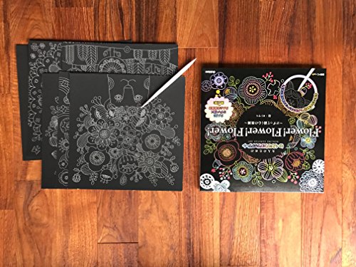 Healing for adults Scratch art Flower! Flower! Flower! (Japan import) 6sheets,scratch pen set