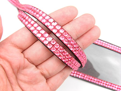 ALL in ONE Rhinestone Lanyard Bling Crystal Necklace + Card Holder for Id/key/cell Phone (PINK)