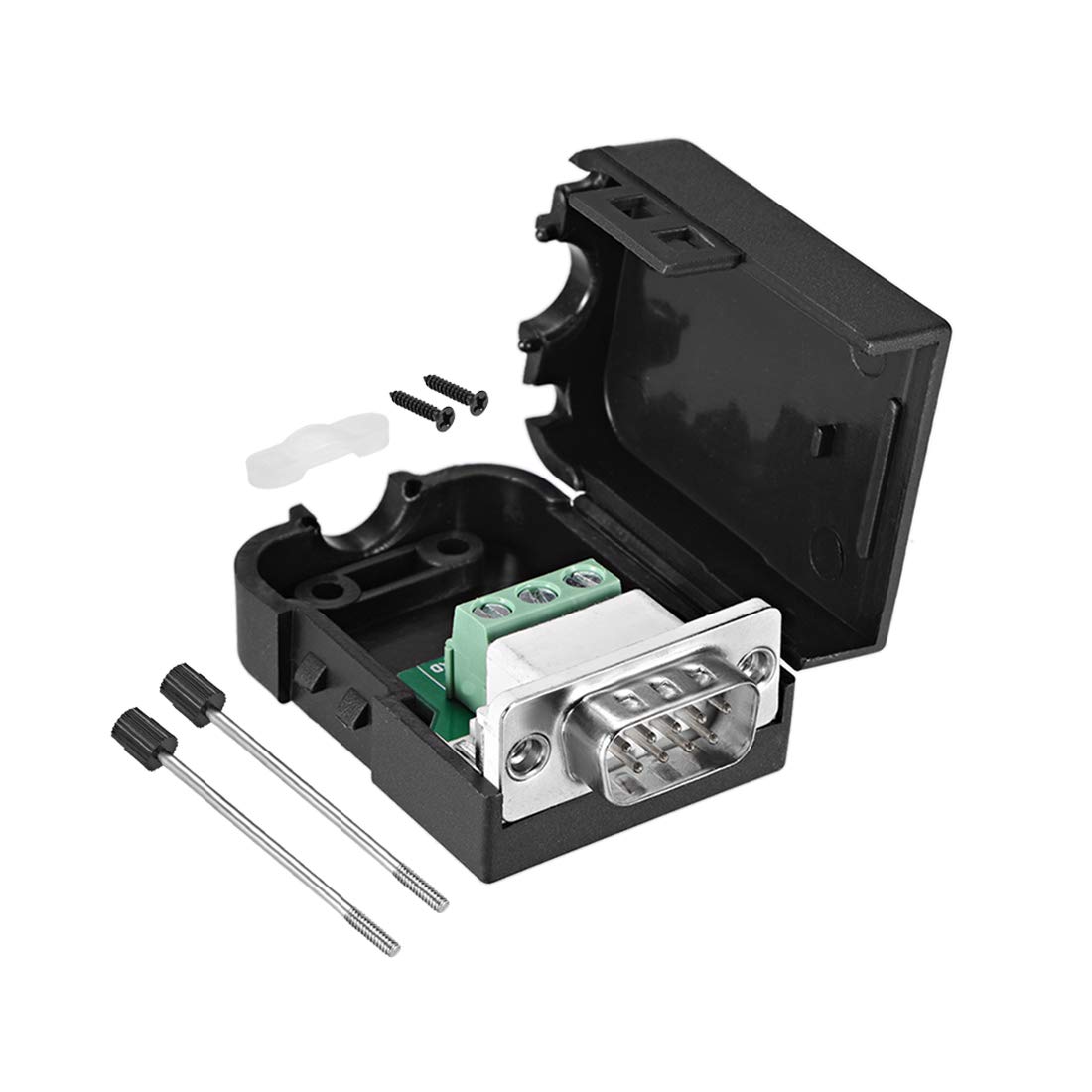 sourcing map D-sub DB9 Breakout Board Connector with Case 9 Pin 2 Row Male Port Solderless Terminal Block Adapter with Thumb Screws