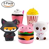 WATINC 5 Pcs Cute Animal&Food squishy Sweet Scented Vent Charms Slow Rising squishies Kawaii Kid Toy, Lovely Stress Relief Toy, Animals Gift Fun Large(WT-5P Ninja fox set)