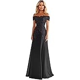 Chiffon Mother of The Bride Dresses for Wedding 2025 Off Shoulder Formal Evening Gowns Lace Applique Prom Dress
