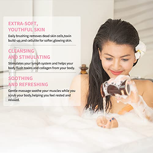 NAGRAN Rechargeable Body Brush Rotating Long Handle Body Scrubber for Back Scrubber and Body Exfoliator Deep Cleansing Waterproof and non-slip with 4 Brush Heads (Pink)