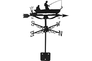 CIMAXIC Sturdy Iron Fishing Weathervane with Roof Mount Garden Stake Weather Vane Metal Weather Vane for Outdoor Decor