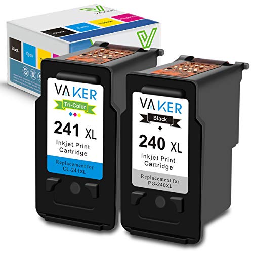 VAKER Remanufactured Ink Cartridge Replacement for Canon PG-240XL 240 XL CL-241XL 241 XL Compatible with Canon PIXMA MG3620 MX472 MX452 MG2220 MG3220 MG3520 MG3522 MX392 MX432 (1 Black, 1 Tri-Color)