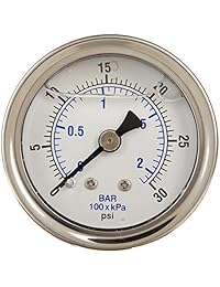 Pic Gauge 202l 158 C Glycerin relleno de centro Industrial Back Mount Medidor de presión con acero inoxidable caso, latón Internals, lente de plástico, tamaño de 1 1 Dial de 2", tamaño de 1 8" macho NPT Conexión, Rango de 0 30 PSI