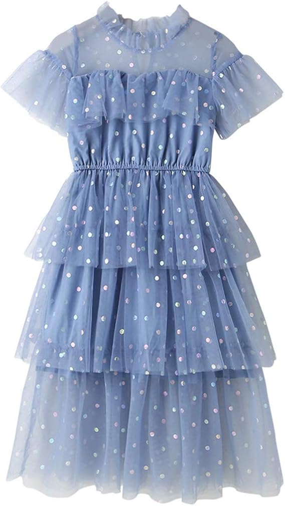 Amazon 今春花信 ワンピース 女の子 半袖 チュール ドット柄 夏 ガールズ スカート ドレス 子供服 ジュニア お嬢様 かわいい プリンセス風 通園 通学 発表会 上品 ワンピース チュニック 通販