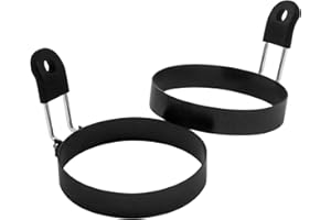 COTEY 3.5" Egg Rings Set of 2 with Silicone Handle, Large Ring for Frying Eggs, Round Mold for English Muffins - Griddle Cooking Shaper for Breakfast