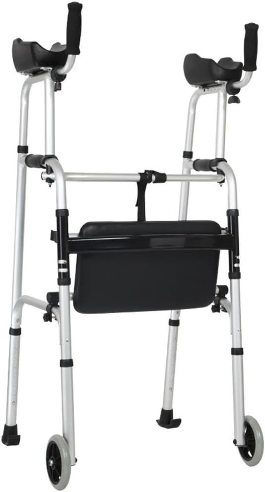 Standard Walkers Foldable Walker Adjustable Walking Assist Equipped Wheels equipped with arm rest pad for the elderly and people with limited mobility bearing 100KG silver (Color : With seat board)