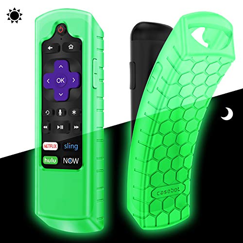 Fintie Case for Roku Ultra 4661 (2018)/ Ultra 4660 (2017), Roku 1/2/ 3/4 Remote Controller- Casebot (Honey Comb Series) Light Weight (Anti Slip) Shockproof Silicone Cover, Green Glow