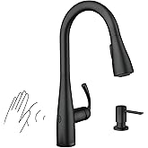 Moen Essie Matte Black MotionSense Wave One-Handle Touchless Kitchen Faucet with Pulldown Sprayer and Soap Dispenser, 87014EWBL