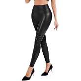LIRASDIS Faux Leather Leggings for Women Leather Pants Tummy Control High Waist Stretch PU Tights Slim Ankle Length Black