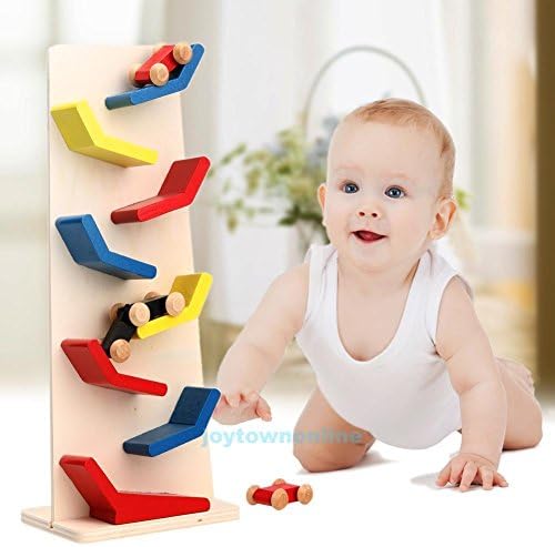 Colorful Flip Car Roller Track Classic Handmade Wood Toy w/ Cars School Daycare