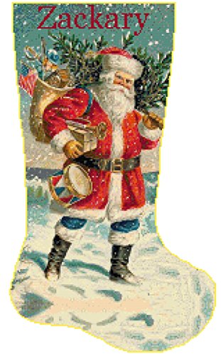 Pattern Only Cross Stitch Christmas Stocking Santa 2 with Name